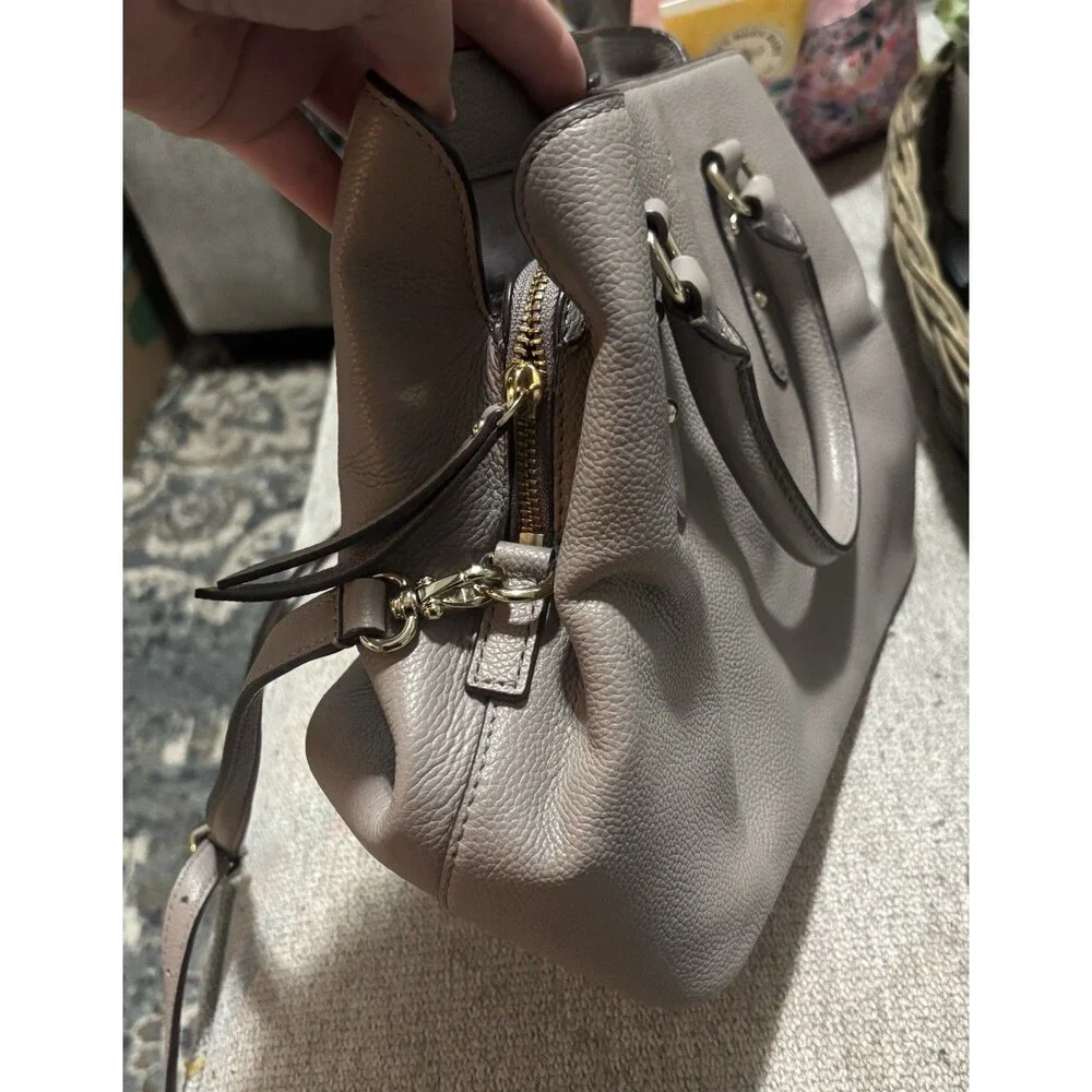Kate Spade New York Taupe Leather Satchel Large Pebbled Crossbody Work Tote Bag